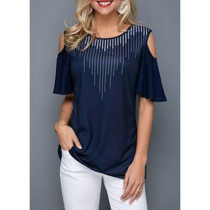 Navy Cold Shoulder Blouse size XL